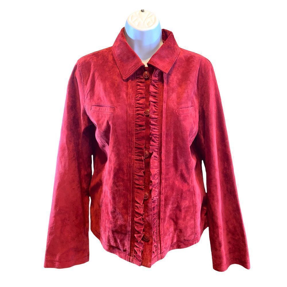 Peck & Peck Weekend Genuine Suede Leather Cranberry Red Jacket Size Medium